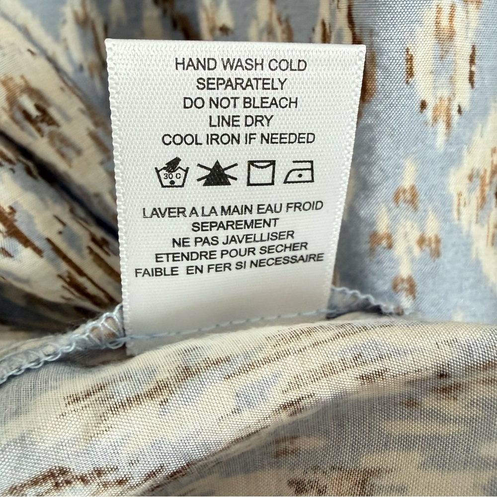 Pleione Crinkle Ruffle Sleeve Camp Shirt Ikat Print Medium - Picture 8 of 8